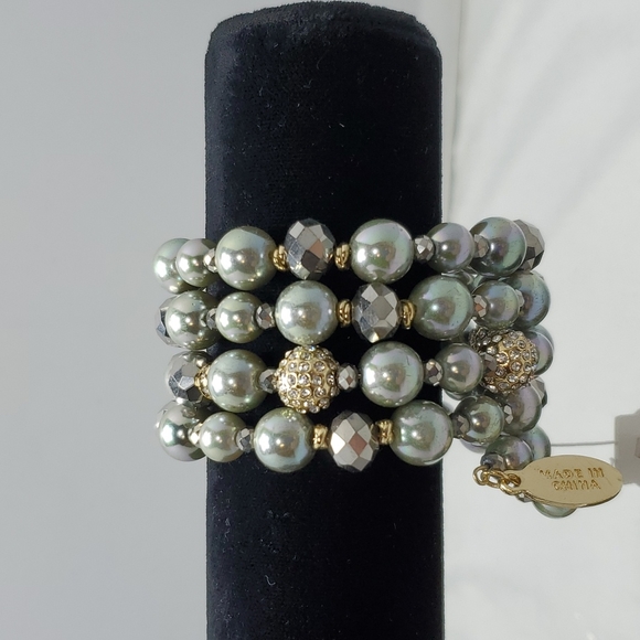 Ali khan pave Crystal ball bead memory wire Bracelet in shades of black gray - Picture 1 of 6